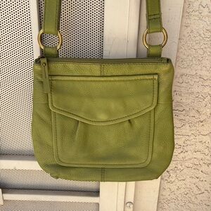 Fossil Green Leather Crossbody Bag with Gold Hardware